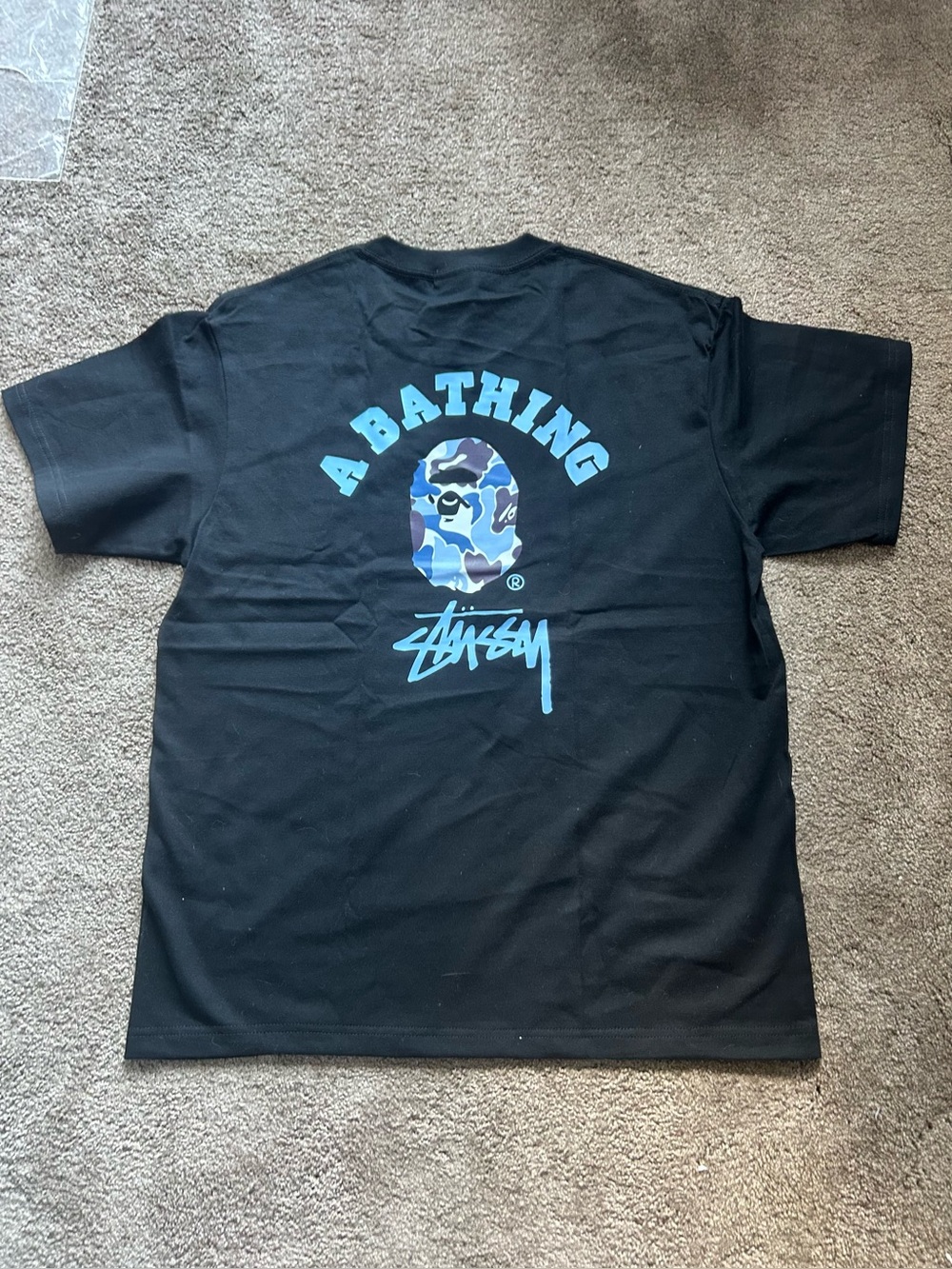 Bape Black Tee with Blue Camo Ape Logo